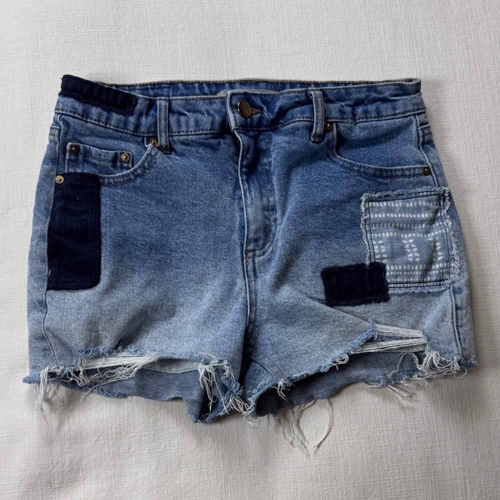 Tractr Blue‎ Patchwork Jean Shorts